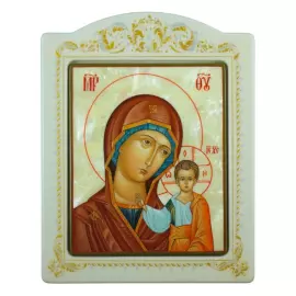 Икона с перламутром "Казанская Богоматерь" в раме с орнаментом