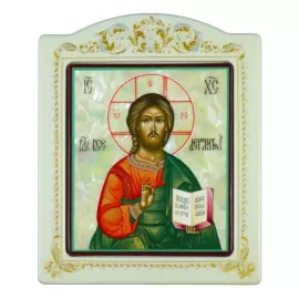 Икона с перламутром "Спаситель" в раме с орнаментом