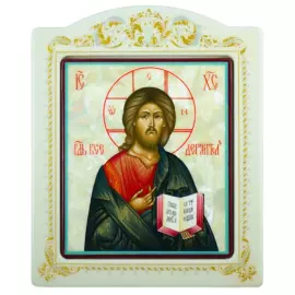Икона с перламутром "Спаситель" в раме с орнаментом