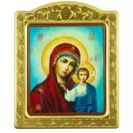 Икона "Казанская Богоматерь" с перламутром в золотой раме