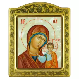 Икона "Казанская Богоматерь" с перламутром в золотой раме