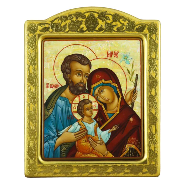 Icon of the Holy Family with mother-of-pearl in a gold frame