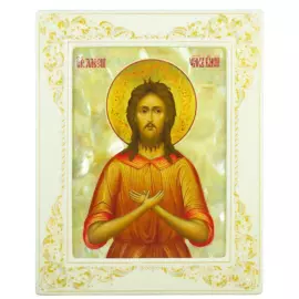 Икона "Алексий человек Божий" с перламутром в белой раме