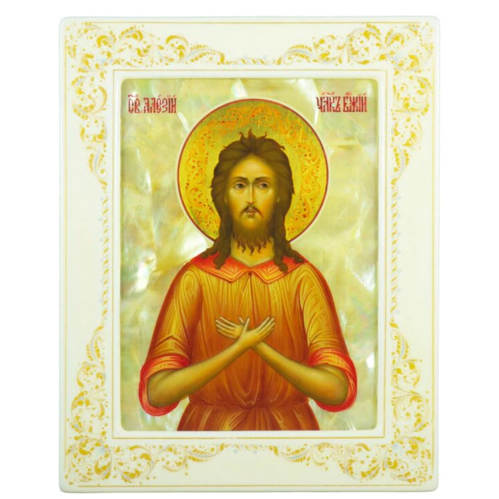 The icon "Alexy the man of God" with mother of pearl in a white frame