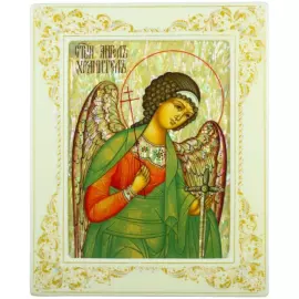 Икона "Ангел Хранитель" с перламутром в белой раме