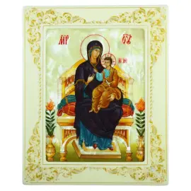 Икона "Богоматерь на престоле" с перламутром в белой раме