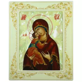 Икона "Владимирская Богоматерь" с перламутром в белой раме