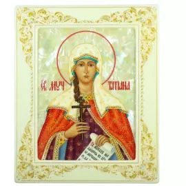 Икона "Святая Татиана" с перламутром в белой раме