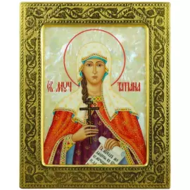 Икона "Святая Татиана" на натуральном перламутре в золотой раме