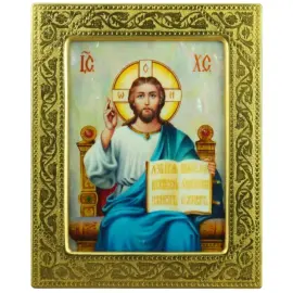 Икона "Спас на престоле" на натуральном перламутре в золотой раме Икона "Спас на престоле" на натуральном перламутре в золотой раме