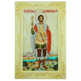 Икона "Святой благоверный князь Александр Невский" на натуральном перламутре