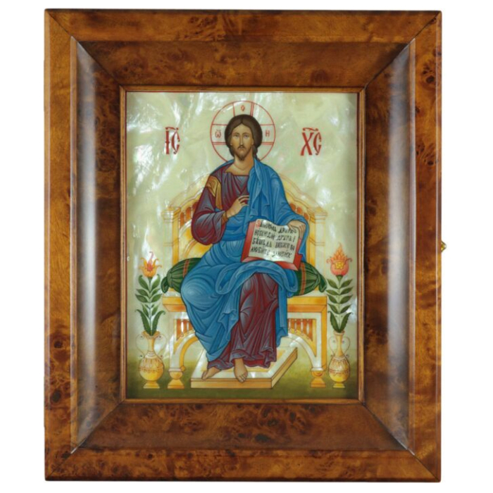Icon on natural mother-of-pearl "Savior on the Throne" in Kyoto