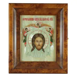 Икона на натуральном перламутре "Спас Нерукотворный" в киоте Икона на натуральном перламутре "Спас Нерукотворный" в киоте