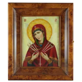 Икона на натуральном перламутре "Богоматерь Умягчение злых сердец" в киоте