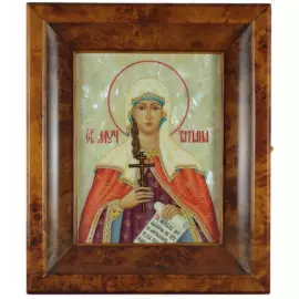 Икона на натуральном перламутре "Святая Татиана" в киоте