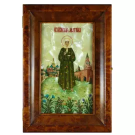 Икона в киоте "Матрона Московская" на натуральном перламутре