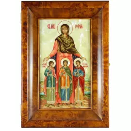 Икона в киоте "Вера, Надежда, Любовь и мать их София" на натуральном перламутре