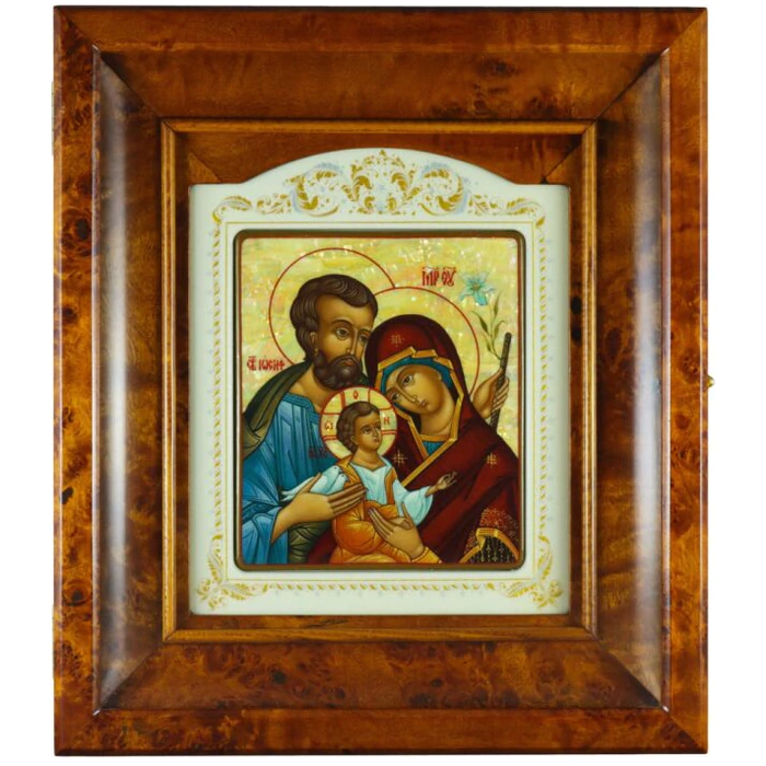 Icon of the "Holy Family" in a kiosk on natural mother-of-pearl
