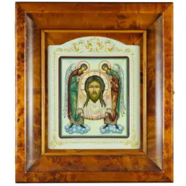 Икона "Спас Нерукотворный" в киоте на натуральном перламутре Икона "Спас Нерукотворный" в киоте на натуральном перламутре