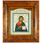 Icon "Savior" in a kiosk on natural mother-of-pearl