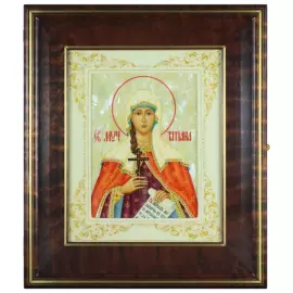 Икона "Святая Татиана" в белой раме и киоте на натуральном перламутре