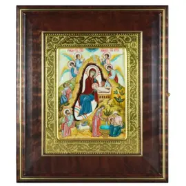 Икона "Рождество Христово" в киоте и золотой раме на натуральном перламутре Икона "Рождество Христово" в киоте и золотой раме на натуральном перламутре