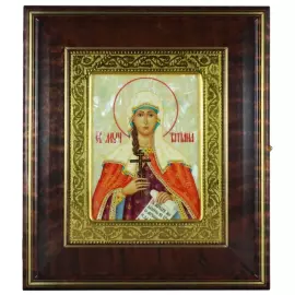 Икона "Святая Татиана" в киоте и золотой раме на натуральном перламутре