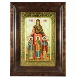Икона "Вера, Надежда, Любовь и мать их София" на натуральном перламутре в киоте