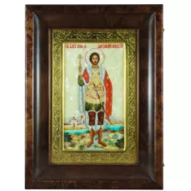 Икона "Святой благоверный князь Александр Невский" на натуральном перламутре в киоте