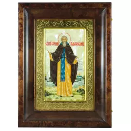 Икона "Сергий Радонежский" на натуральном перламутре в киоте