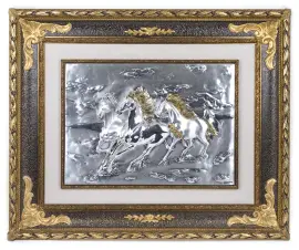 Панно "Тройка коней", серебряного цвета Панно "Тройка коней", серебряного цвета
