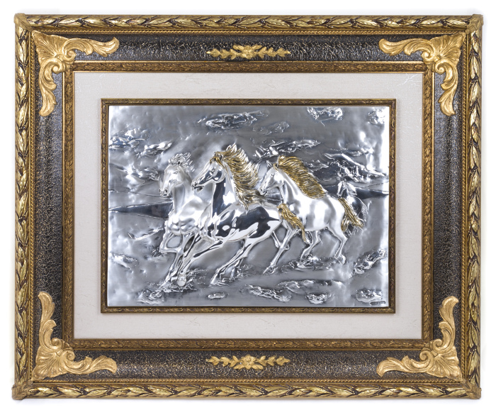 Panel "Three horses", silver color