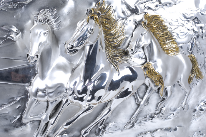 Panel "Three horses", silver color
