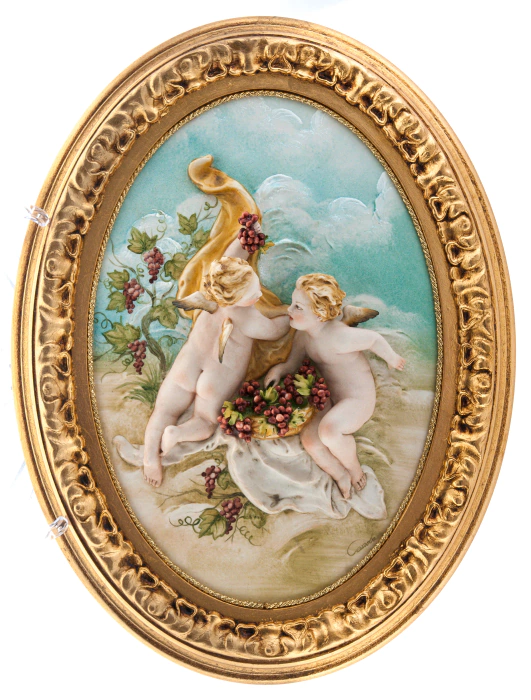 Bas-relief "Angels with grapes" colored