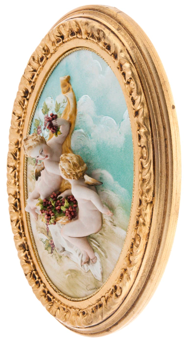 Bas-relief "Angels with grapes" colored