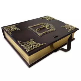 Книга в кожаном переплете "Библия в миниатюрах Палеха" большая, с литьем