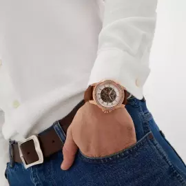 Наручные механические часы с автоподзаводом Mikhail Moskvin "Elegance" золотистые с коричневым ремешком