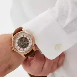 Наручные механические часы с автоподзаводом Mikhail Moskvin "Elegance" золотистые с коричневым ремешком