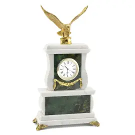 Часы каминные из нефрита и мрамора "Орёл"