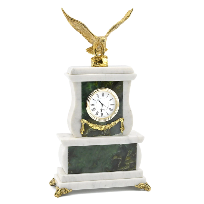 Mantel clock made of jade and marble "Eagle"