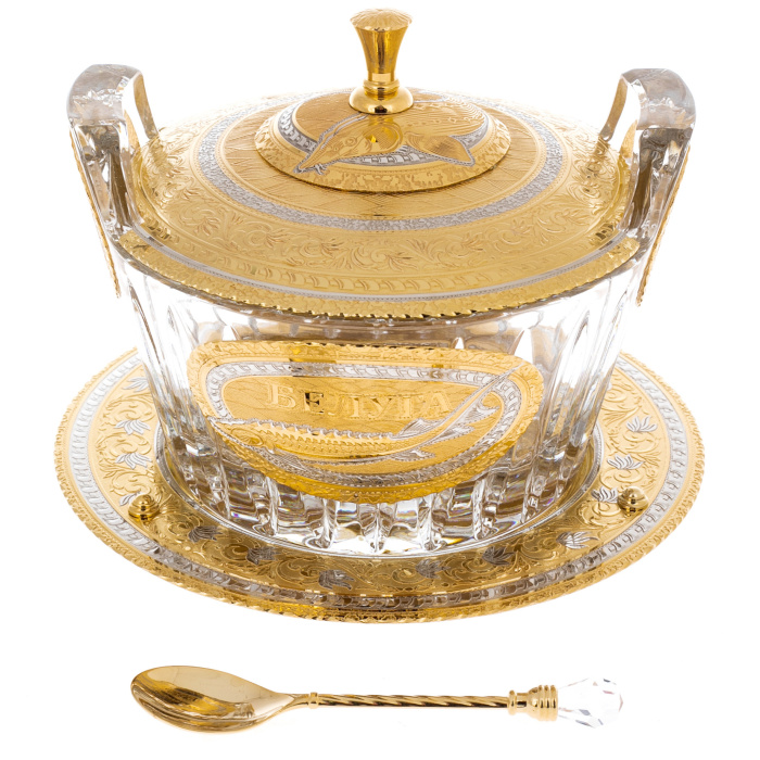Caviar bowl with lid "Tub" large, Zlatoust