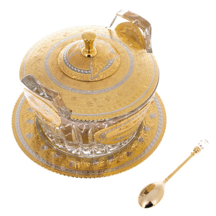 Caviar bowl with lid "Tub" large, Zlatoust