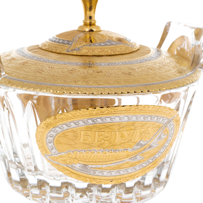 Caviar bowl with lid "Tub" large, Zlatoust