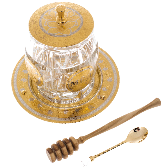 Honey bowl "Barrel" on a plate, Zlatoust