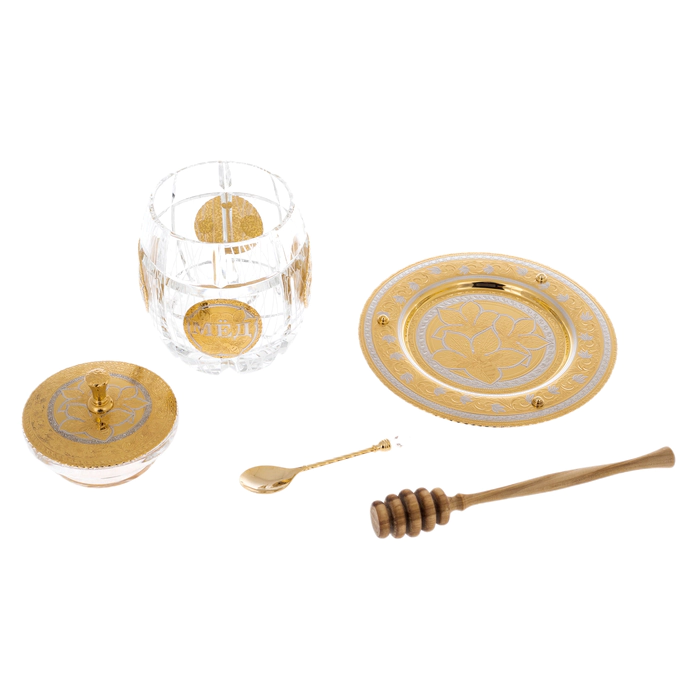 Honey bowl "Barrel" on a plate, Zlatoust