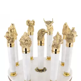 Набор шампуров с головами зверей из белого мрамора, на 8 персон
