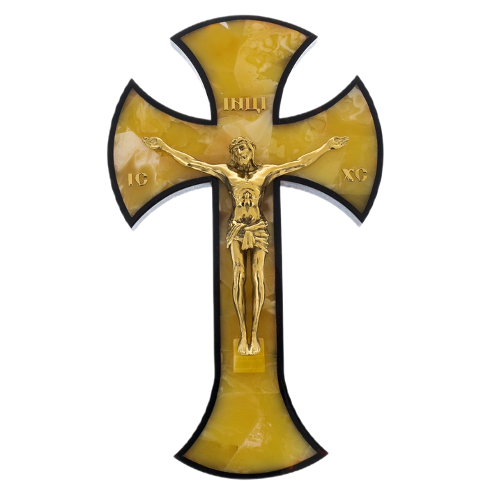 Cross made of amber and mahogany "Crucifixion", butterfly