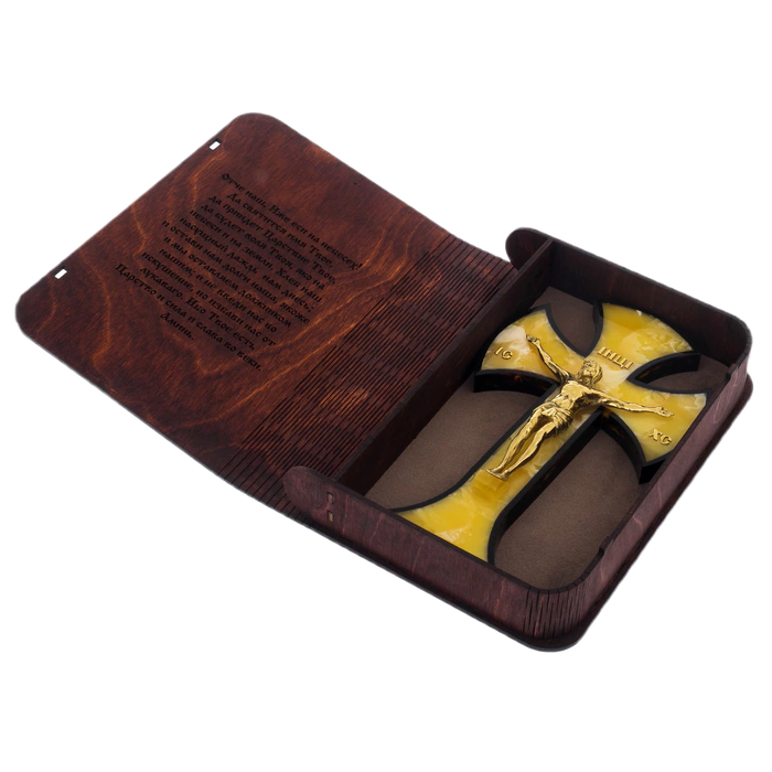 Cross made of amber and mahogany "Crucifixion", butterfly
