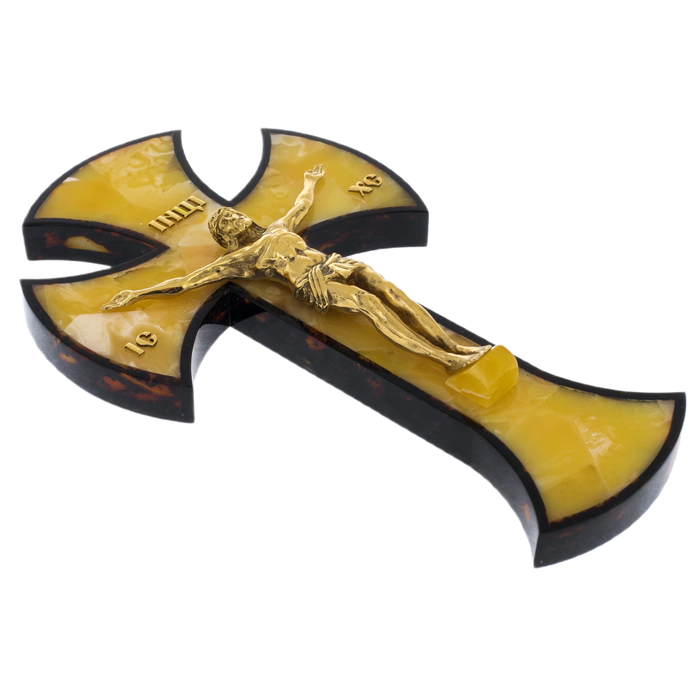 Cross made of amber and mahogany "Crucifixion", butterfly