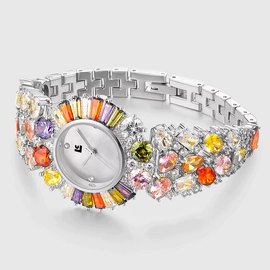 Lincor BIJOU Quartz Wrist Watch with cubic zirconia and multicolored crystals